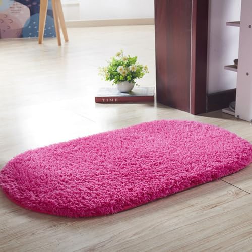 Treer Teppich Wohnzimmer Oval Kurzflor Moderne Berbervlies Waschbarer Schlafzimmer rutschfest Flauschig Weicher Wohnztimmerteppich fürs Kinderzimmer Geeignet (80x120cm,Rose Rot) von Treer