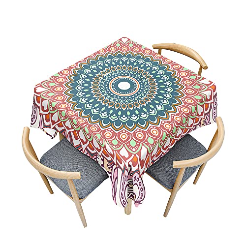 Treer Tischdecke Abwaschbar, Mandala-Stil Tischdecke Polyester Haben Lotuseffekt, Abwischbare Tischdecke für Küchendekoration, Eckig Tablecloth Picknick im Freien (90x90cm,rosa Mandala) von Treer