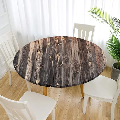 Treer Tischdecke Outdoor Rund, 3D Holzbrett Drucken Lotuseffekt Tischdecke Abwaschbar Elastisch Rund Gartentischdecke, für Garten, Küche, Esstisch, Parteien Tischdecken (200cm,Schokolade) von Treer