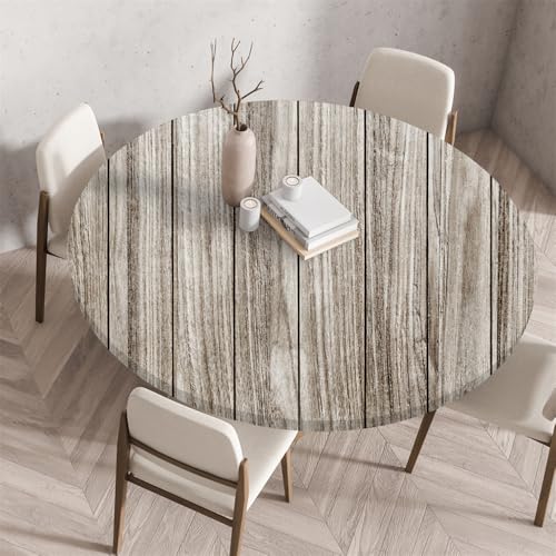 Treer Tischdecke Outdoor Rund, Holzbrett Druck Lotuseffekt Tischdecke Abwaschbar Elastisch Rund Gartentischdecke, für Garten, Küche, Esstisch, Parteien Tischdecken (80cm,Grau) von Treer