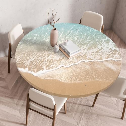Treer Tischdecke Outdoor Rund, Strandurlaub Lotuseffekt Tischdecke Abwaschbar Elastisch Rund Gartentischdecke, für Garten, Küche, Esstisch, Parteien Tischdecken (80CM,Meer) von Treer