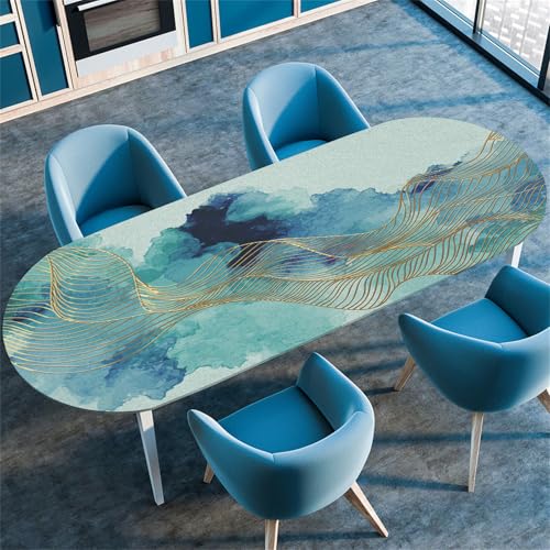 Treer Tischdecke Oval mit Elastischem Rand,Abstrakte Szenerie Fleckschutz Ovale Tischdecke,Tischdecke Abwaschbar Oval, 3D Lotuseffekt Tischdecke für Küche,Esszimmer,Picknick (132x229cm,Band) von Treer