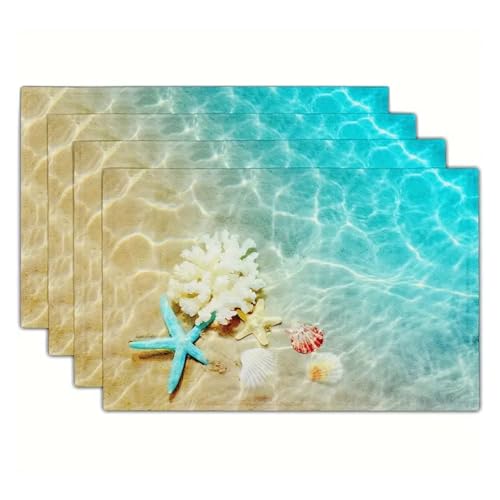 Treer Tischsets Abwaschbar 2/4/6/8er Set, Blau Ozean Tischsets Platzsets rutschfest Platzset 30x45cm Platzdeckchen Platzsets Tischdeko Esstisch Deko für Küche Party Hotel (4 Stück,Blau) von Treer