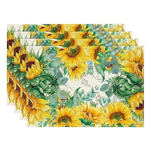 Treer Tischsets Abwaschbar 2/4/6/8er Set, Sonnenblume Tischsets Platzsets Rutschfest Platzset 30x45cm Platzdeckchen Platzsets Tischdeko Esstisch Deko für Küche Party Hotel (Pflanze,8 Stück) von Treer