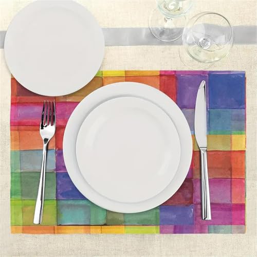 Treer Tischsets Abwaschbar 2/4/6/8er Set, Tischsets Platzsets Rutschfest Platzset 30x45cm Platzdeckchen Platzsets Tischdeko Esstisch Deko für Küche Party Hotel, Holzbrett Regenbogen (Gitter,4 Stück) von Treer