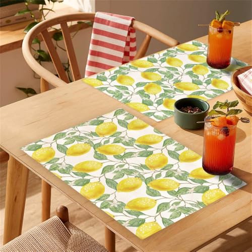 Treer Tischsets Abwaschbar 2/4/6/8er Set, Tischsets Platzsets rutschfest Platzset Platzdeckchen Platzsets Tischdeko Esstisch Deko für Küche Party Hotel Frühlings Blätter (2pcs,Zitrone) von Treer