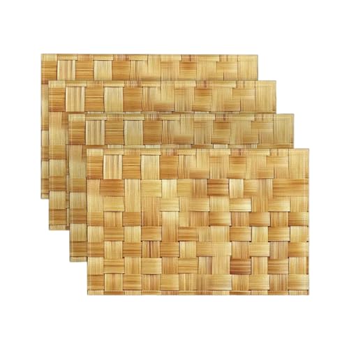 Treer Tischsets Abwaschbar 2/4/6/8er Set Tischsets Platzsets rutschfest Platzset 30x45cm Platzdeckchen Tischdeko Esstisch Deko für Küche Party Hotel, Holzmaserung (Bambus,2 Stück) von Treer