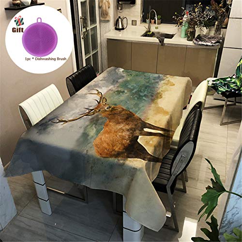 Treer Tischtuch Pflegeleicht, 3D Polyester wasserdichte Rechteckige Tischdecke Abwaschbar Pflegeleicht Eckig Halloween Schmutzabweisend Lotuseffekt Effekt (100x140cm,Hirsch) von Treer