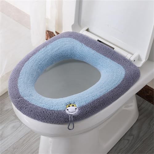 Treer Toilettensitzbezug Warm Waschbar WC Sitzwärmer Wärmer WC-Sitz Cover Dicker für Die Meisten O-U-Toiletten der Familie Geeignet Sind (1 STK,Blau) von Treer