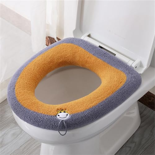 Treer Toilettensitzbezug Warm Waschbar WC Sitzwärmer Wärmer WC-Sitz Cover Dicker für Die Meisten O-U-Toiletten der Familie Geeignet Sind (1 STK,Gelb) von Treer