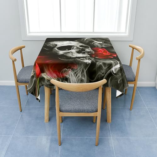 Treer Totenkopf Muster Tischdecke Abwaschbar, Tischdecke Polyester Haben Lotuseffekt, Abwischbare Tischdecke für Küchendekoration, Eckig Tablecloth Picknick im Freien (100x100cm,Rose B) von Treer