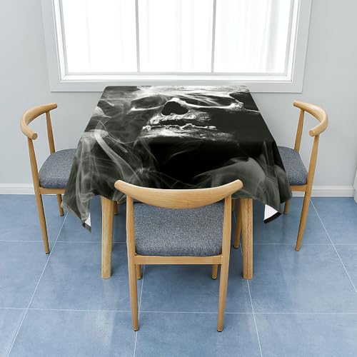 Treer Totenkopf Muster Tischdecke Abwaschbar, Tischdecke Polyester Haben Lotuseffekt, Abwischbare Tischdecke für Küchendekoration, Eckig Tablecloth Picknick im Freien (100x100cm,Schwarz) von Treer