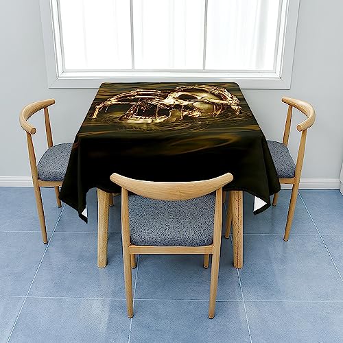 Treer Totenkopf Muster Tischdecke Abwaschbar, Tischdecke Polyester Haben Lotuseffekt, Abwischbare Tischdecke für Küchendekoration, Eckig Tablecloth Picknick im Freien (180x180cm,Gold) von Treer