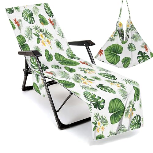 Treer Tropischer Pflanzen Sonnenliege, Gartenliege Abdeckung, Sonnenliege Auflage mit 2 Taschen, Gartenstuhl Auflage, Deckchair Auflagen für Schwimmbäder Strände Gartenhotels (Monstera,75x210cm) von Treer