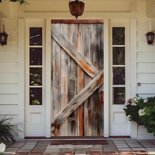 Treer Türabdeckung Outdoor Dekoration, Party Tür Banner Deko Türverkleidung Hintergrund Deko für Innen draußen, Halloween, Weihnachts, Geburtstags, Hochzeit (Holzmaserung 5,90 * 210cm) von Treer