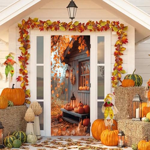 Treer Türabdeckung Outdoor Dekoration, Party Tür Banner Deko Türverkleidung Hintergrund Deko für Innen draußen, Halloween, Weihnachts, Geburtstags, Hochzeit (Kürbis 1,90 * 210cm) von Treer