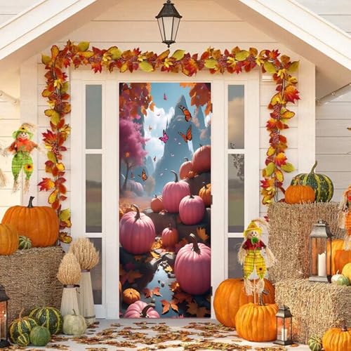 Treer Türabdeckung Outdoor Dekoration, Party Tür Banner Deko Türverkleidung Hintergrund Deko für Innen draußen, Halloween, Weihnachts, Geburtstags, Hochzeit (Kürbis 10,90 * 210cm) von Treer