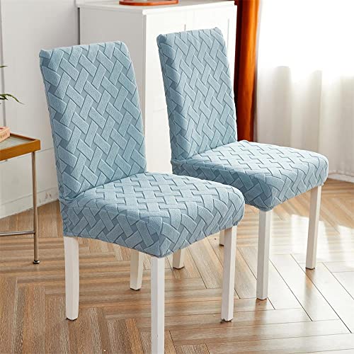 Treer Universal Einfarbig Stuhlhussen Set Stuhlbezug Sitz Stretch Beschützer, Jacquard Plüsch Abnehmbare Stretch Stuhlhussen Für Stuhl Esszimmer Party Bankett Stuhldekoration (Blau,4 Stück) von Treer