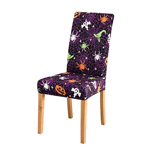 Treer Universal Halloween Stuhlhussen Set Stuhlbezug Sitz Stretch Beschützer, Abnehmbare Waschbar Stretch Stuhlhussen Für Stuhl Esszimmer Party Bankett Stuhldekoration (Violett,6 Stück) von Treer