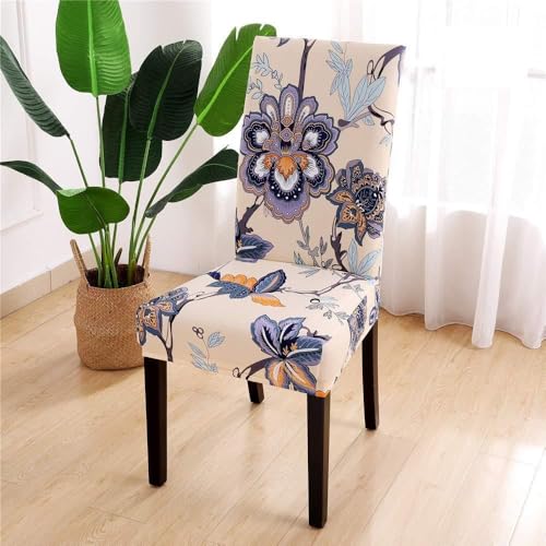Treer Universal Stretch Stuhlhussen 1/4/6/10er Set, Botanisches Blumenmuster ElastanStuhlabdeckung Stuhllehnen Stuhl Protector für Heimdekoration Esszimmer Esszimmerstühle Hotel Bankett (b,1 Stück) von Treer