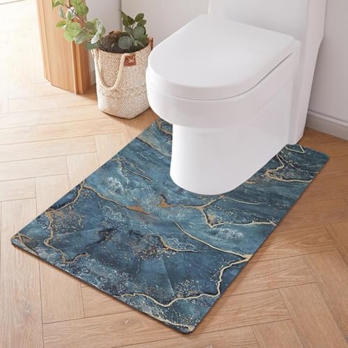 Treer WC-Vorleger mit Ausschnitt, Toiletten Vorleger für Stand Kieselgur WC U-förmig Badematte Teppich rutschfest Weich Waschbar für Freistehende Toiletten (55 * 60cm,Blauer Treibsand) von Treer