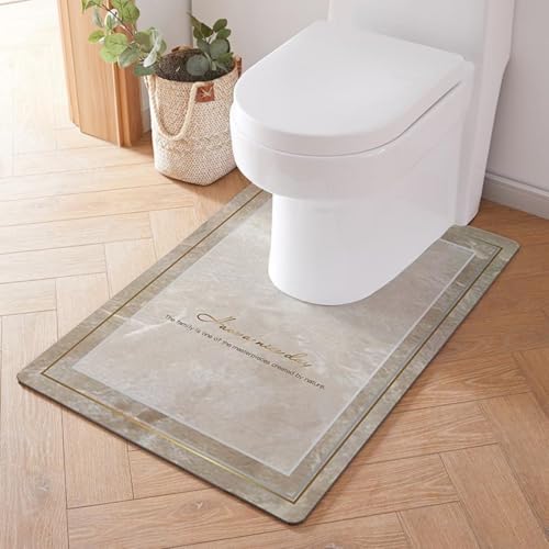Treer WC-Vorleger mit Ausschnitt, Toiletten Vorleger für Stand Kieselgur WC U-förmig Badematte Teppich rutschfest Weich Waschbar für Freistehende Toiletten (55 * 60cm,Brauner Marmor) von Treer