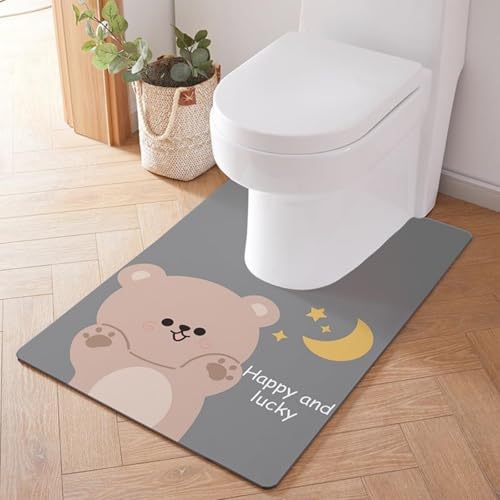 Treer WC-Vorleger mit Ausschnitt, Toiletten Vorleger für Stand Kieselgur WC U-förmig Badematte Teppich rutschfest Weich Waschbar für Freistehende Toiletten (55 * 60cm,Mondbär) von Treer