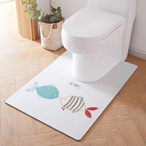 Treer WC-Vorleger mit Ausschnitt, Toiletten Vorleger für Stand Kieselgur WC U-förmig Badematte Teppich rutschfest Weich Waschbar für Freistehende Toiletten (55 * 60cm,Niedlicher Fisch) von Treer