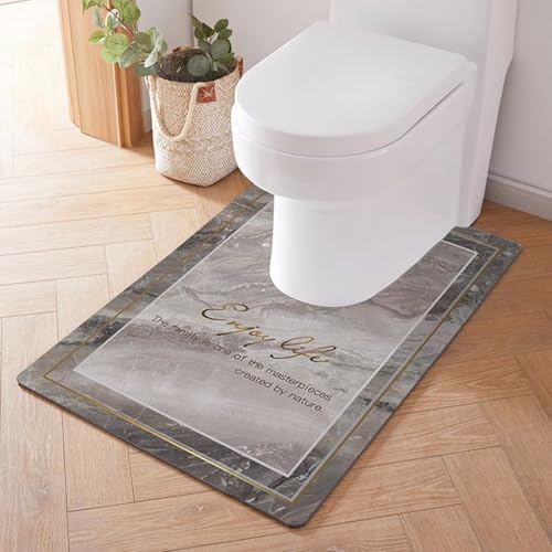 Treer WC-Vorleger mit Ausschnitt, Toiletten Vorleger für Stand Kieselgur WC U-förmig Badematte Teppich rutschfest Weich Waschbar für Freistehende Toiletten (55 * 60cm,Schwarzer Marmor) von Treer