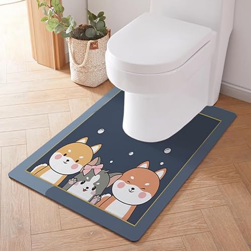 Treer WC-Vorleger mit Ausschnitt, Toiletten Vorleger für Stand Kieselgur WC U-förmig Badematte Teppich rutschfest Weich Waschbar für Freistehende Toiletten (55 * 60cm,Shiba Inu) von Treer