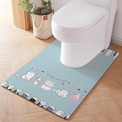 Treer WC-Vorleger mit Ausschnitt, Toiletten Vorleger für Stand Kieselgur WC U-förmig Badematte Teppich rutschfest Weich Waschbar für Freistehende Toiletten (55 * 60cm,Süße Katze) von Treer