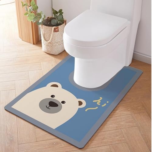 Treer WC-Vorleger mit Ausschnitt, Toiletten Vorleger für Stand Kieselgur WC U-förmig Badematte Teppich rutschfest Weich Waschbar für Freistehende Toiletten (55 * 60cm,Süßer Bär) von Treer