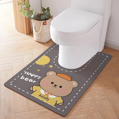 Treer WC-Vorleger mit Ausschnitt, Toiletten Vorleger für Stand Kieselgur WC U-förmig Badematte Teppich rutschfest Weich Waschbar für Freistehende Toiletten (90 * 60cm,Braunbär) von Treer
