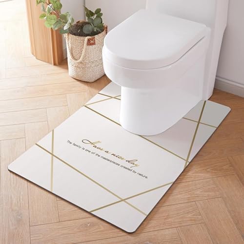 Treer WC-Vorleger mit Ausschnitt, Toiletten Vorleger für Stand Kieselgur WC U-förmig Badematte Teppich rutschfest Weich Waschbar für Freistehende Toiletten (90 * 60cm,Goldene Streifen) von Treer