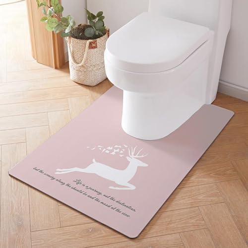 Treer WC-Vorleger mit Ausschnitt, Toiletten Vorleger für Stand Kieselgur WC U-förmig Badematte Teppich rutschfest Weich Waschbar für Freistehende Toiletten (90 * 60cm,Rosa Elch) von Treer