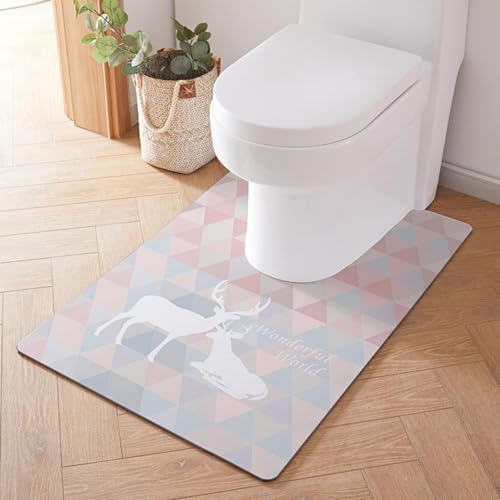 Treer WC-Vorleger mit Ausschnitt, Toiletten Vorleger für Stand Kieselgur WC U-förmig Badematte Teppich rutschfest Weich Waschbar für Freistehende Toiletten (90 * 60cm,Rosa Hirsch) von Treer