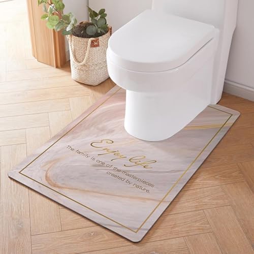 Treer WC-Vorleger mit Ausschnitt, Toiletten Vorleger für Stand Kieselgur WC U-förmig Badematte Teppich rutschfest Weich Waschbar für Freistehende Toiletten (90 * 60cm,Rosa Marmor) von Treer