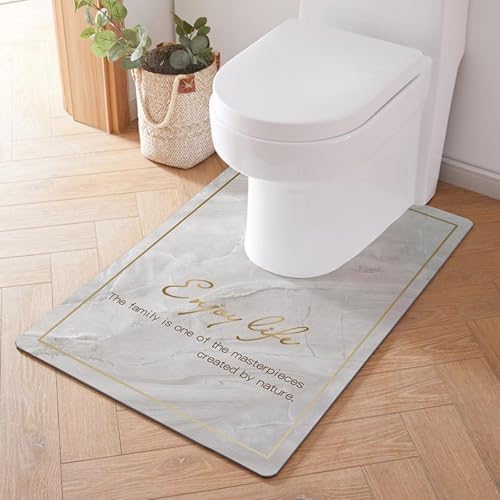 Treer WC-Vorleger mit Ausschnitt, Toiletten Vorleger für Stand Kieselgur WC U-förmig Badematte Teppich rutschfest Weich Waschbar für Freistehende Toiletten (90 * 60cm,Steinmarmor) von Treer