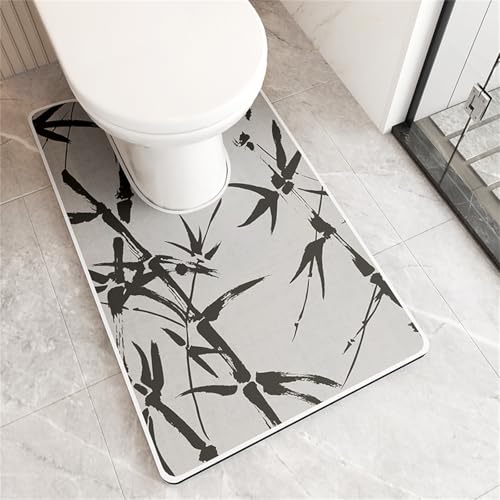 Treer WC-Vorleger mit Ausschnitt, Toiletten Vorleger für Stand Kieselgur WC U-förmig Badematte Teppich rutschfest Weich Waschbar für Freistehende Toiletten (Bamboo Leaf,55 * 90cm) von Treer