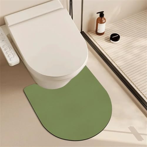 Treer WC-Vorleger mit Ausschnitt, Toiletten Vorleger für Stand Kieselgur WC U-förmig Badematte Teppich rutschfest Weich Waschbar für Freistehende Toiletten (Grün,60 * 55cm) von Treer