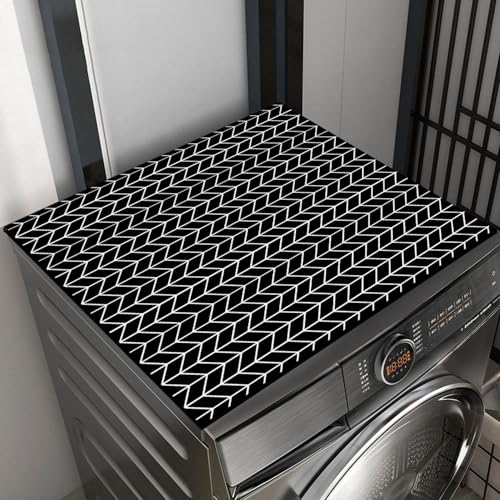 Treer Waschmaschinen Auflage Geometrisches Muster Waschmaschinenauflage rutschfest, Saugfähig Staubschutz Waschmaschinenabdeckung für Trockner, Kühlschrank Küchen (Schwarz,60x60cm) von Treer