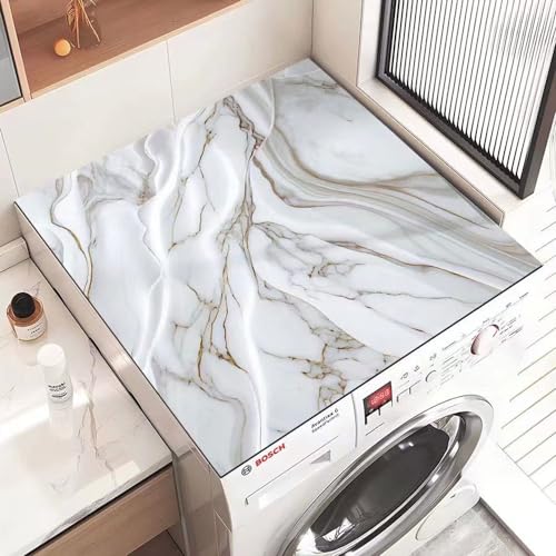 Treer Waschmaschinen Auflage Waschmaschinenauflage rutschfest, Saugfähig Staubschutz Waschmaschinenabdeckung für Trockner Kühlschrank Küchen (50x60cm,Marmor Anthrazit) von Treer