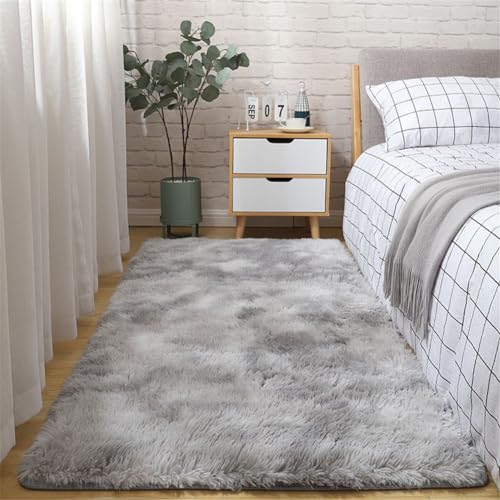 Treer Weicher Flauschig Teppich Wohnzimmer Kurzflor Moderne Schlafzimmer rutschfest Wohnztimmerteppich fürs Schlafzimmer, Kinderzimmer, Küche Geeignet (100x200cm,hellgrau) von Treer