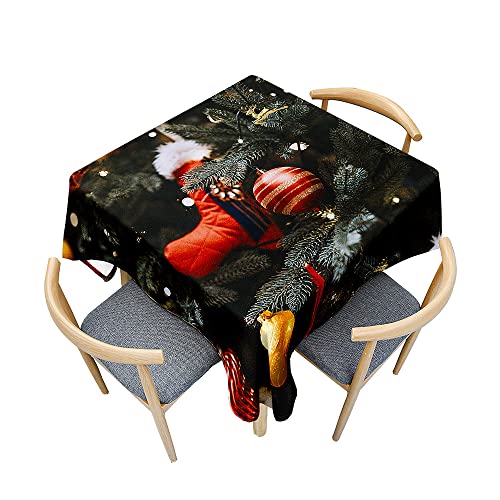 Treer Weihnachten Tischdecke Abwaschbar, Tischdecke Polyester Haben Lotuseffekt, Xmas Spritzfest Tischdecke für Küchendekoration Eckig Tablecloth Picknick im Freien (120x120cm,Weihnachten) von Treer