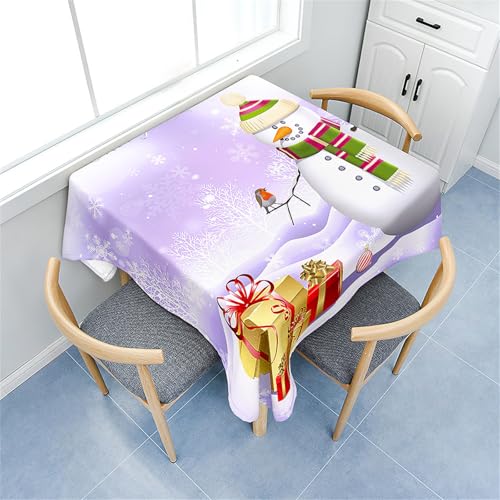 Treer Weihnachtsschneemann Eckig Tischdecke, Tischdecke Abwaschbar, Tischdecken Haben Lotuseffekt, Abwischbare Tischdecke für Picknick Couchtisch Hochzeiten Haushalt (100x100cm,Lila) von Treer