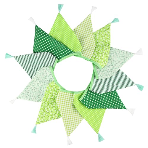 Treer Wimpelkette Stoff Kinderzimmer, 3.2M Wimpelkette Stoff Bunt mit Quasten - Hausbett Deko Mädchen & Jungen für Girlande Kinderzimmer Deko, Wanddeko and Outdoor, Bunt (Grün) von Treer