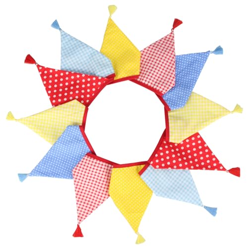 Treer Wimpelkette Stoff Kinderzimmer, 3.2M Wimpelkette Stoff Bunt mit Quasten - Hausbett Deko Mädchen & Jungen für Girlande Kinderzimmer Deko, Wanddeko and Outdoor, Bunte Blumen (Rot) von Treer