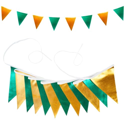 Treer Wimpelkette Stoff Kinderzimmer, 3.2M Wimpelkette Stoff Bunt mit Quasten - Hausbett Deko Mädchen & Jungen für Girlande Kinderzimmer Deko, Wanddeko and Outdoor, Funkelnde (Grün) von Treer