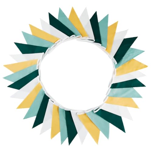 Treer Wimpelkette Stoff Kinderzimmer Einfarbig, 12M Wimpelkette Stoff Bunt - Hausbett Deko Mädchen & Jungen für Girlande Kinderzimmer Deko, Wanddeko and Outdoor (Dunkelgrün) von Treer