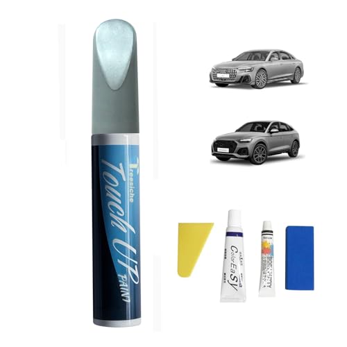 Treesiche Lackstift für Audi, Lack Reparatur Kit Lackierstift und Pinsel 2 in 1, Schnelles und Einfaches Ausbessern von Autokratzern, Eis Silber Metallic (LX7W) von Treesiche